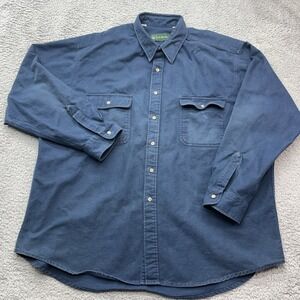 Gander Mountain Chamois Shirt Mens 3XL Tall Blue Heavy Cotton Chest Flap Pockets
